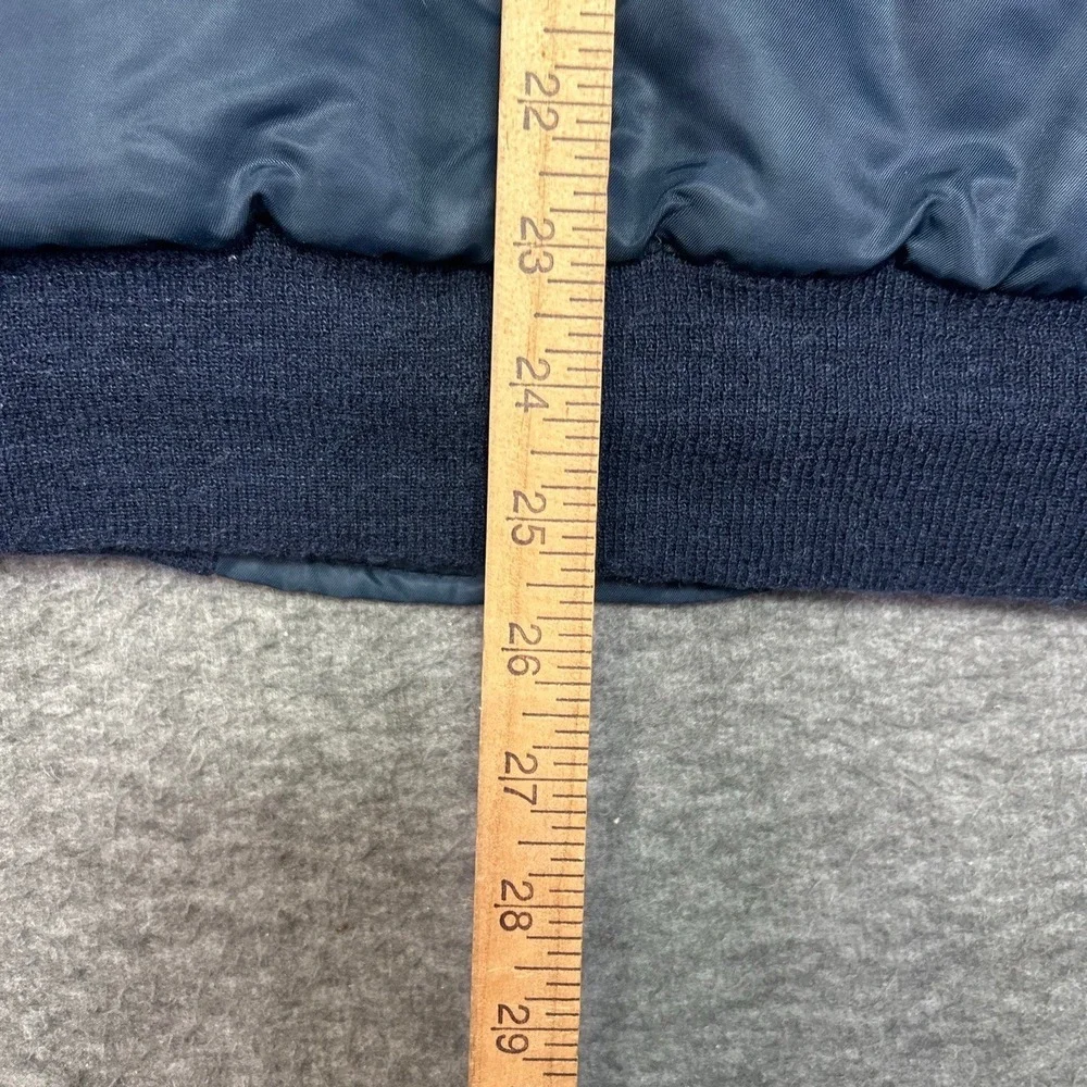 Vintage Timber King Mens Medium Jacket Navy Blue Bomber Fuzzy Collar Insulated‎